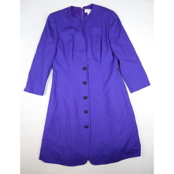 VINTAGE WOMEN'S PURPLE 100% WOOL DRESS - BADGLEY MISCHKA - SIZE 10 - Picture 2 of 8